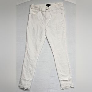 Ann Taylor 4 White Denim The Skinny Ankle Jean Lace Edging 5 Pocket Zipper Fly